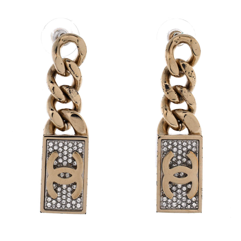 Chanel Cc Dog Tag Charm Drop Earrings #312561C93B